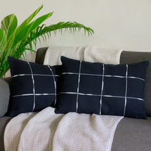 Load image into Gallery viewer, Charcoal Grid Lumbar Cushion