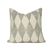 Load image into Gallery viewer, Hand blocked cotton cushion cover in a diamond design and charcoal colour
