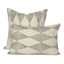 Load image into Gallery viewer, Two hand blocked charcoal diamond design cushions together