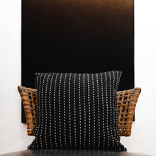 Load image into Gallery viewer, Black Cotton Running Stitch Cushion Cover on a chair