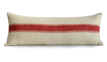 Load image into Gallery viewer, Hand block printed red striped cotton extra long lumbar printed on an ivory base fabric.
