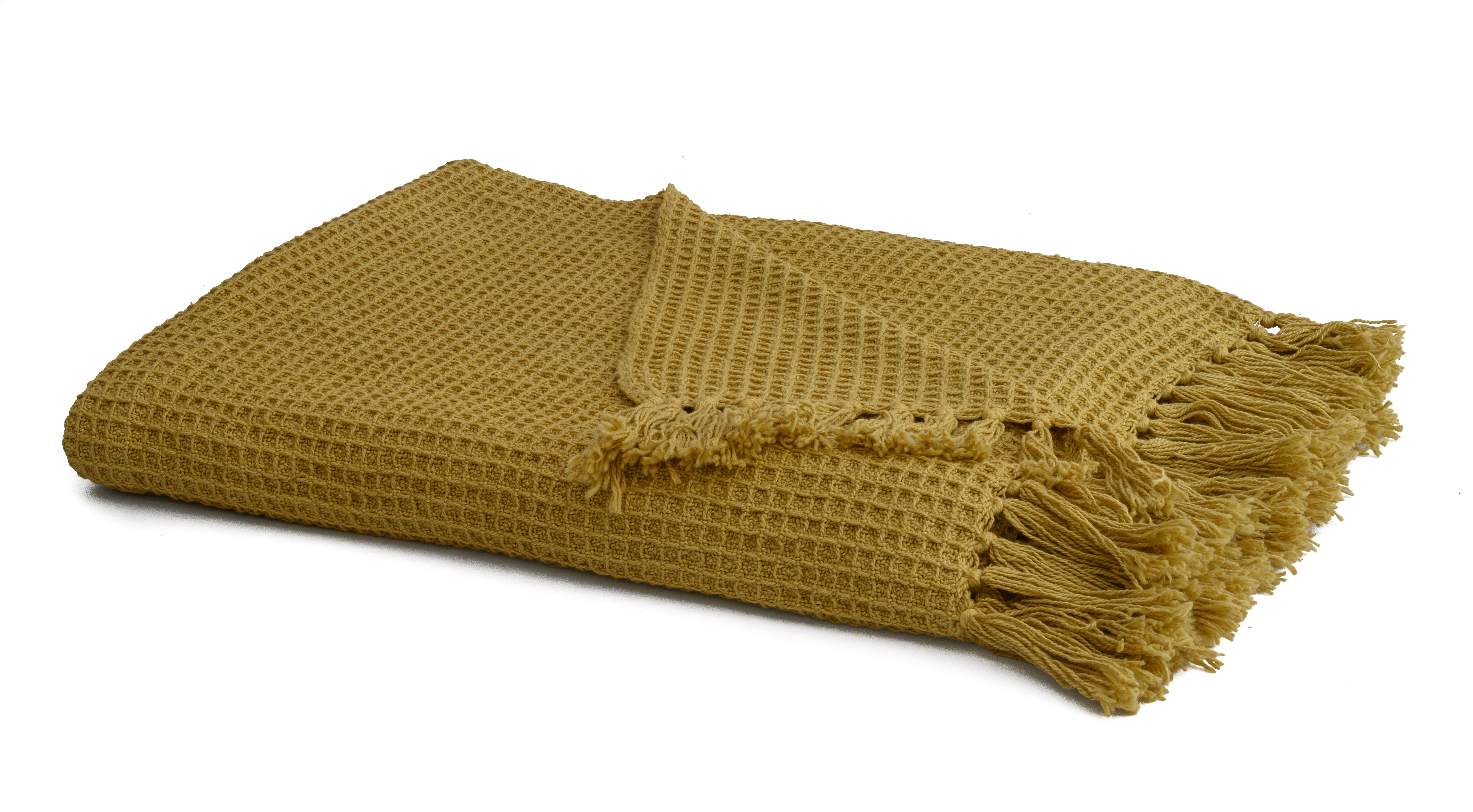 Waffle Mustard Hand Woven Cotton Throw Blanket