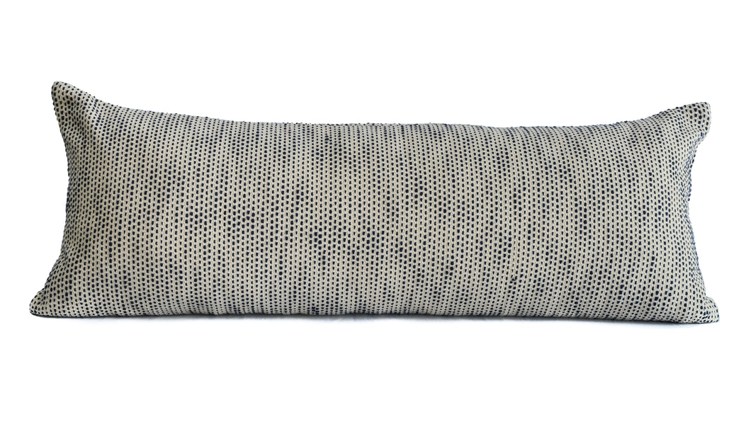 Hand woven cotton extra long lumbar cushion cover in a navy blue colour