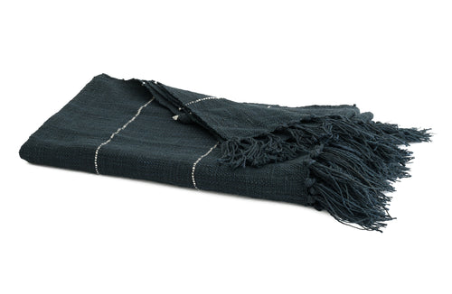 Hand woven Navy Blue cotton throw blanket 