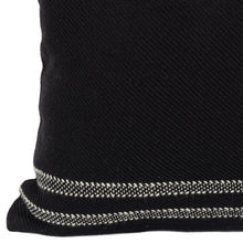 Load image into Gallery viewer, Close up of hand woven woollen cushion cover in black
