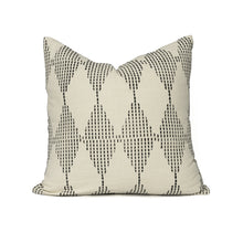 Load image into Gallery viewer, Hand blocked cotton cushion cover in a diamond design and charcoal colour
