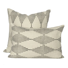 Load image into Gallery viewer, Two hand blocked charcoal diamond design cushions together
