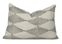 Load image into Gallery viewer, Hand blocked charcoal diamond design lumbar cotton cushion cover
