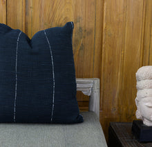 Load image into Gallery viewer, Hand woven Navy Blue cotton cushion cover close up shot
