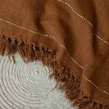 Load image into Gallery viewer, Hand woven Terracotta cotton throw blanket on a textured surface
