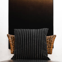 Load image into Gallery viewer, Black Cotton Running Stitch Cushion Cover on a chair
