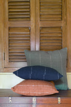 Load image into Gallery viewer, Hand woven feather blue sham cotton cushion cover styled with two woven cushion covers
