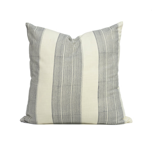 Hand blocked grey striped cotton cushion cover