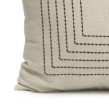Load image into Gallery viewer, Close up of a Charcoal embroidered cotton cushion cover on an ivory base fabric

