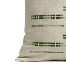 Load image into Gallery viewer, Close up of a Green Embroidered cotton cushion cover
