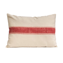 Load image into Gallery viewer, Hand block printed red striped cotton lumbar cushion cover

