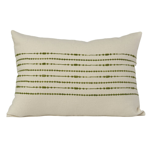 Hand block printed green cotton cushion cover printed on an ivory base fabric