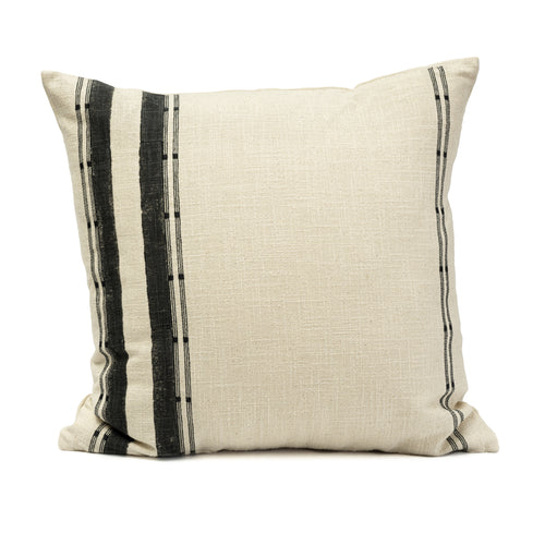 Hand block printed and embroidered cotton cushion cover
