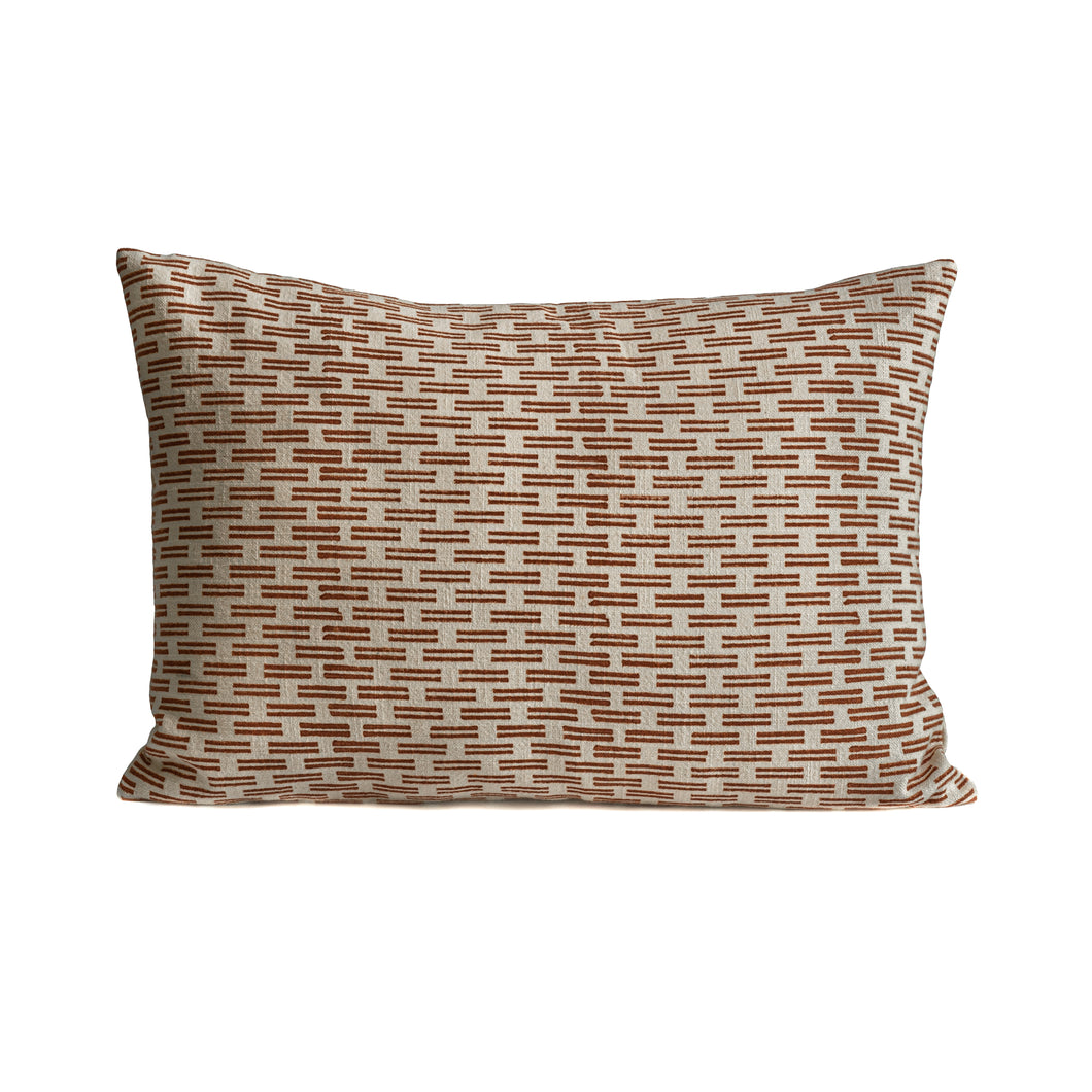 Hand block printed Terracotta cotton lumbar cushion cover
