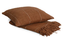 Load image into Gallery viewer, Hand woven Terracotta cotton throw blanket on a Terracotta cushion cover
