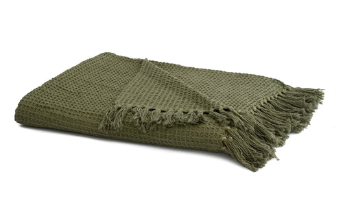 Hand woven Olive Green cotton throw blanket