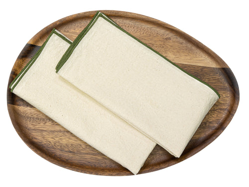 Hand spun cotton table napkin in an Olive Green marrow edge design