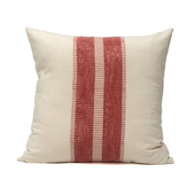 Load image into Gallery viewer, Hand block printed red coloured cotton cushion cover printed on an ivory base fabric
