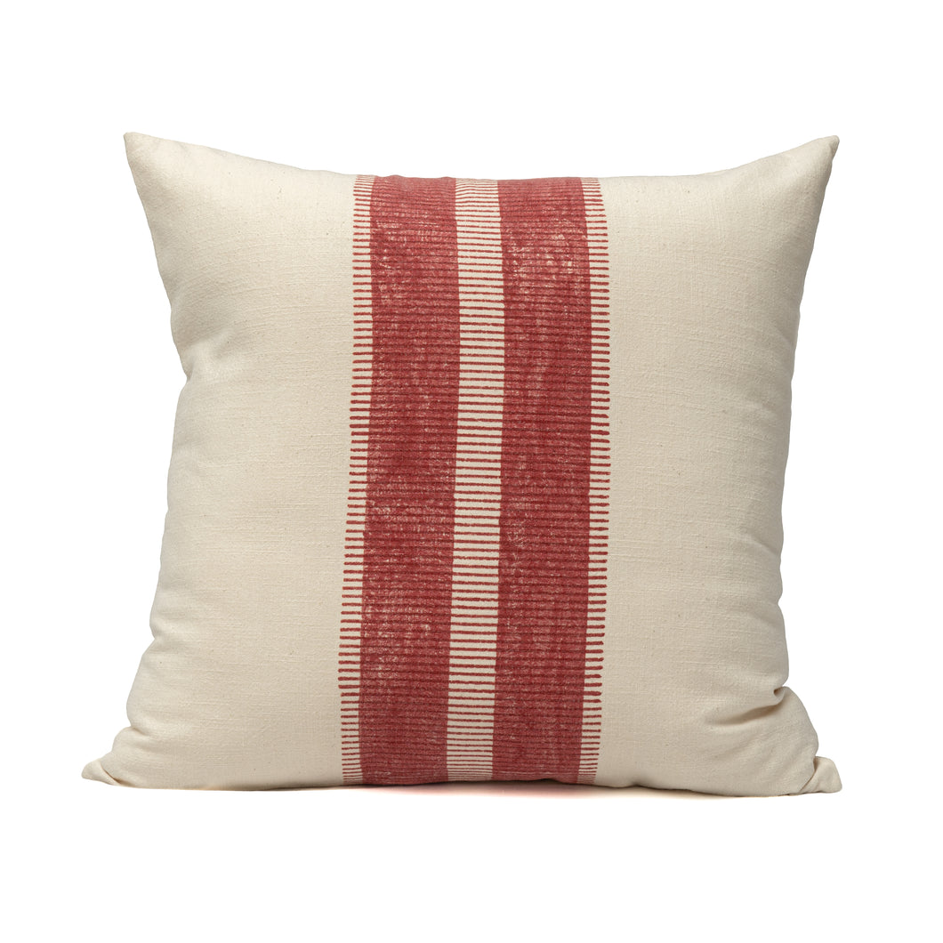 Hand block printed red coloured cotton cushion cover printed on an ivory base fabric