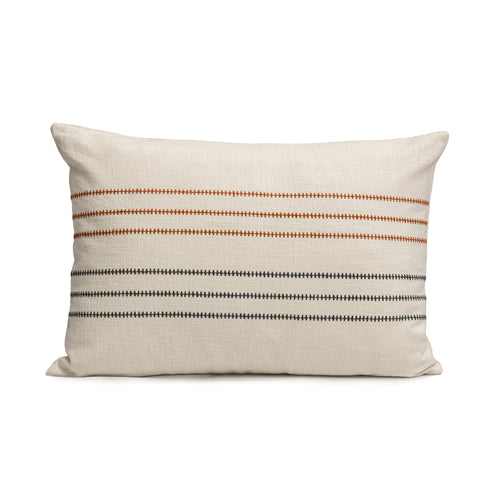 Embroidered Terracotta and Charcoal cotton cushion cover