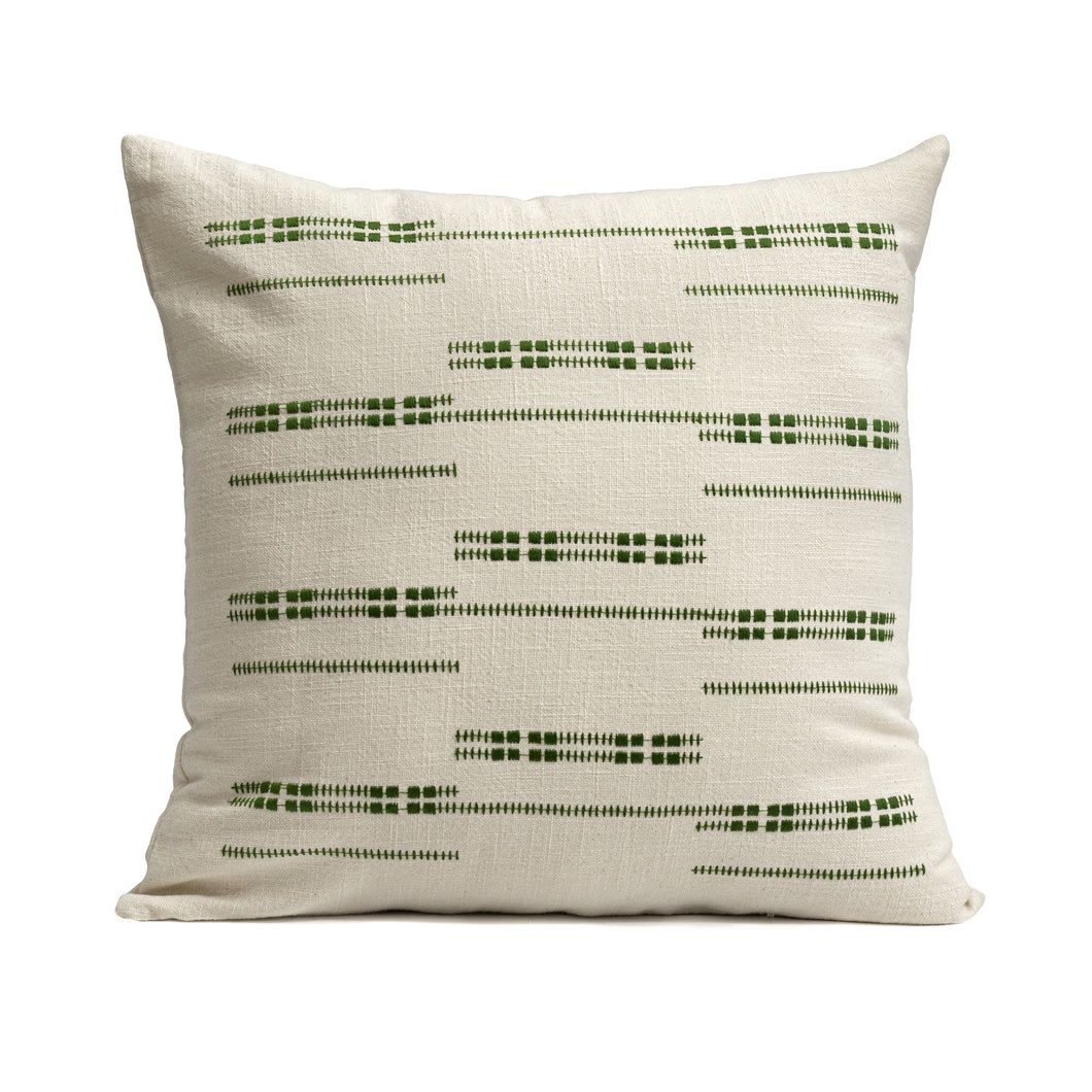 Green Embroidered cotton cushion cover