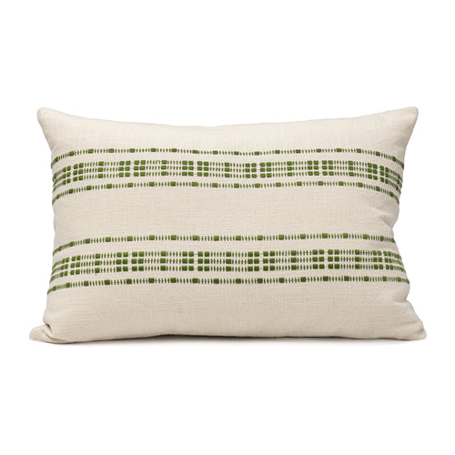 Green embroidered cotton lumbar cushion cover