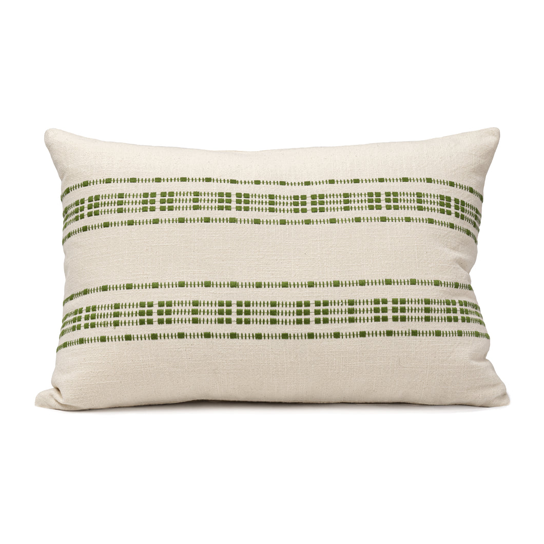 Green embroidered cotton lumbar cushion cover
